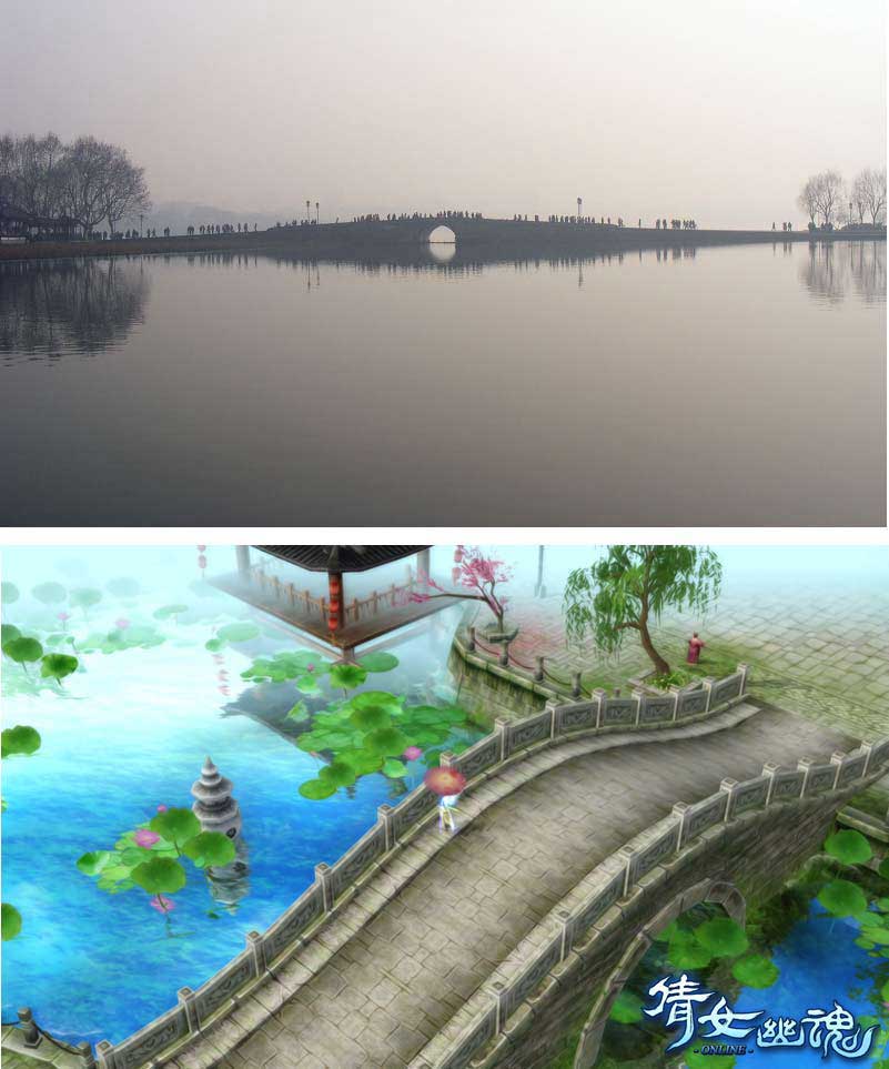 杭州西湖著名的断桥在游戏场景中经典再现