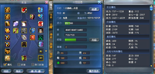 相关属性截图和技能伤害截图